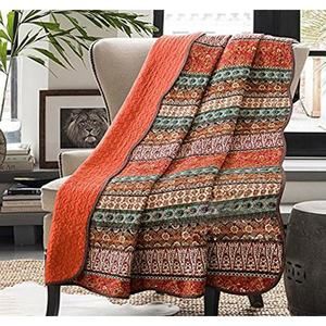 Cozyholy Boho Quilt Twin Size 100% Cotton Quilted Blanket Colorful Bohemian Stri